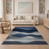 Layered Navy Wave Geometric Area Rug
