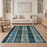 Blue Teal Distressed Striped Area Rug