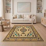Beige Southwestern Area Rug with Teal Leaves