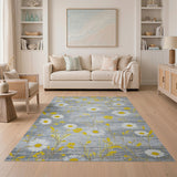 Grey Daisy Floral Rug with Yellow Accents