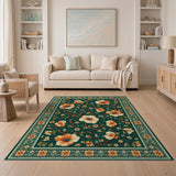 Emerald Green Floral Persian Area Rug