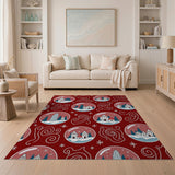 Whimsical Snow Globe Winter Village Rug