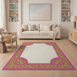 Pink Gold Ornate Baroque Frame Area Rug