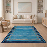 Teal Blue Geometric Stripe Area Rug