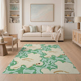 Teal Cream Abstract Swirl Area Rug