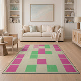 Vibrant Pink Green Geometric Block Area Rug
