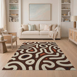 Brown and Tan Brown Swirl Abstract Area Rug