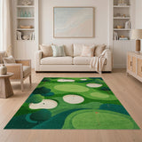 Washable Abstract Golf Course Landscape Green Low Pile Area Rug
