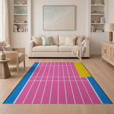 Vibrant Pink Blue Yellow Grid Area Rug