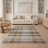 Brown and Tan Tan Brown Plaid Rustic Farmhouse Area Rug