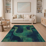 Teal Navy Abstract Curved Area Rug