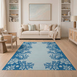 Coastal Blue Coral Hibiscus Border Rug