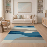 Abstract Blue Wave Layers Area Rug