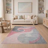 Abstract Swirl Pink Grey Area Rug