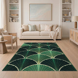 Emerald Green Art Deco Fan Geometric Area Rug
