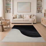 Black White Wavy Abstract Area Rug