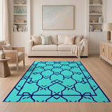 Blue and Teal Teal Geometric Interlock Area Rug