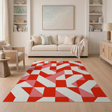 Red Bold Red Geometric Triangle Area Rug