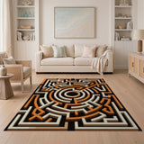 Orange 3D Orange Labyrinth Maze Area Rug