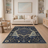 Navy Persian Lotus Medallion Area Rug
