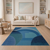 Blue Teal Overlapping Circles Area Rug