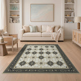 Ivory Black Geometric Persian Area Rug