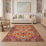 ODIKA Washable Traditional Floral Orange Area Rug - Low Pile, Non-Slip, Pet & Kid Friendly