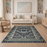 Tribal All-Seeing Eye Area Rug in Blue Teal