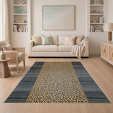 Leopard Print Beige Area Rug with Grey Borders