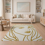 Golden Line Art Woman Portrait Area Rug