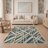 Geometric Modern Blue and Teal Navy Blue Geometric Lattice Area Rug