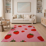 Whimsical Strawberry Pink Fruit Rug
