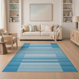 Modern Blue White Striped Area Rug