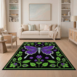 Purple Purple Butterfly Floral Area Rug
