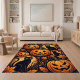 Halloween Black Cats and Pumpkins Washable Area Rug