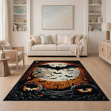 Spooky Bat Moon Halloween Pumpkin Rug