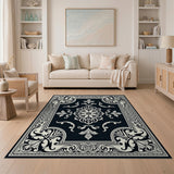 Black White Ornate Persian Area Rug