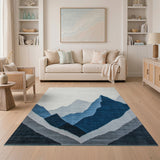 Blue and Teal Layered Blue Mountain Peaks Area Rug