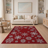 Geometric Modern Festive Red Snowflakes Area Rug