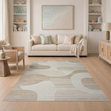 Abstract Beige Neutral Area Rug with Fluid Shapes