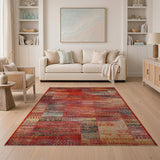 Vibrant Red Patchwork Heritage Tribal Rug