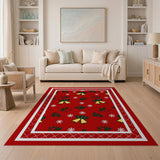 Red Festive Red Holly Snowflake Area Rug
