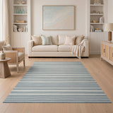 Navy Blue and White Horizontal Striped Area Rug