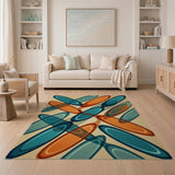 Teal Orange Overlapping Ovals Geometric Area Rug