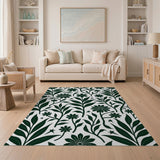 Dark Green Floral Leaves Stars Area Rug