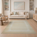 Beige and Neutral Beige Geometric Framed Area Rug