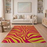 Vibrant Pink Yellow Wavy Zebra Stripe Area Rug