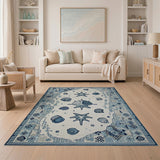 Blue Seashell Starfish Coastal Area Rug