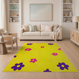 Sunny Yellow Rug with Purple Pink Daisies