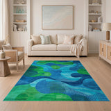 Vibrant Teal Green Abstract Geometric Rug